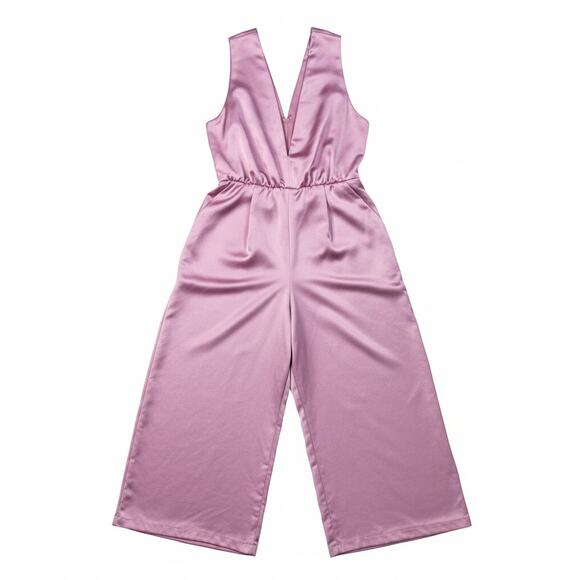 Express Blush Satin Belted Jumpsuit - Picture 2 of 7